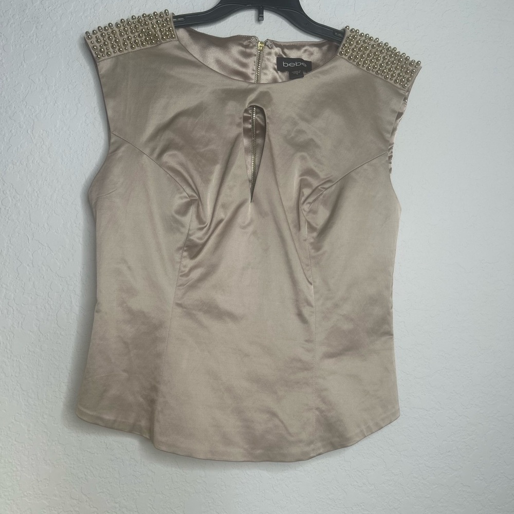Bebe Beige Embellished Women's Blouse